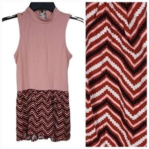 Candie's XS Pink Ribbed Knit Mini Dress High Neck Sleeveless Casual Mixed Media